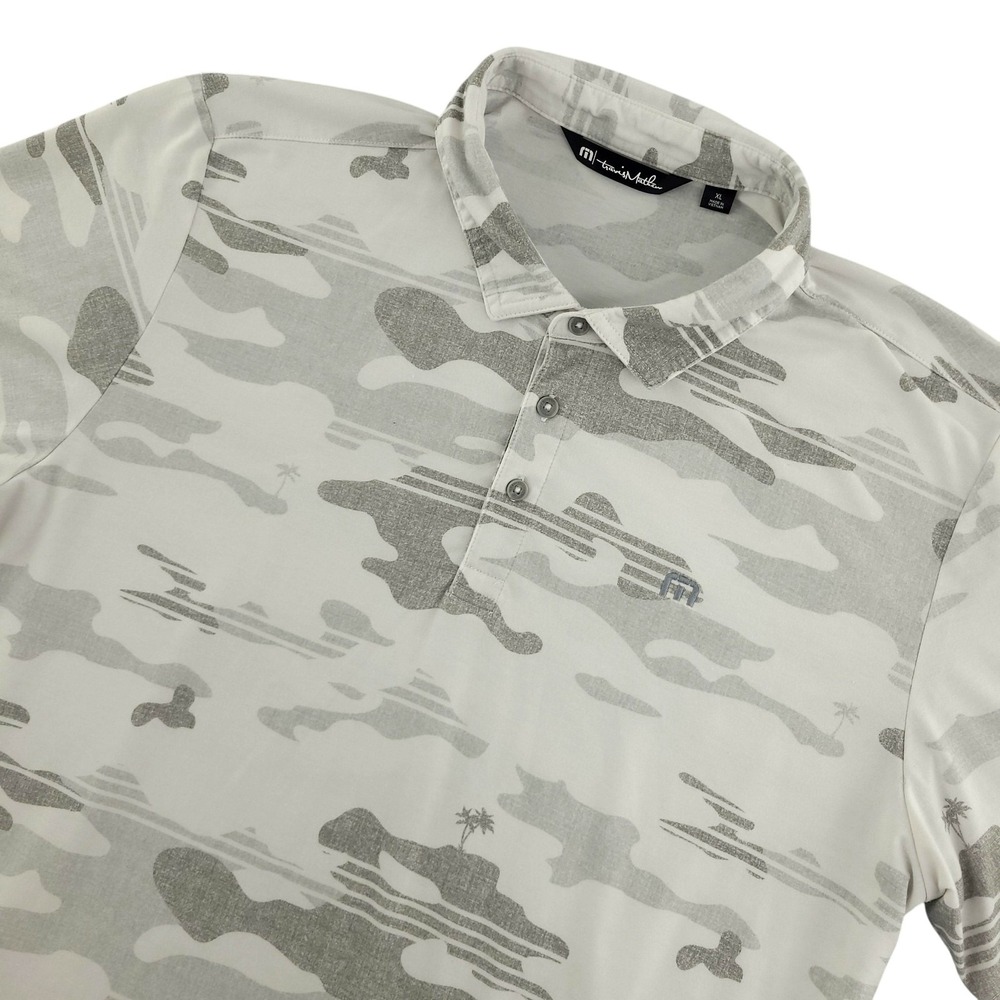 TravisMathew Camo Golf Polo Shirt Mens XL White Gray Stretch Performance Jersey